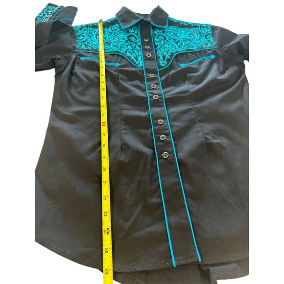 Rockmount Ranch Wear Men’s Vintage Tooling Western Shirt Black/Turquoise Size S - Picture 8 of 11